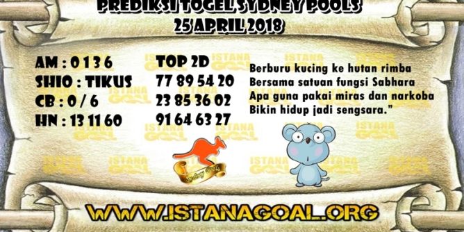 PREDIKSI TOGEL SYDNEY POOLS 25 APRIL 2019