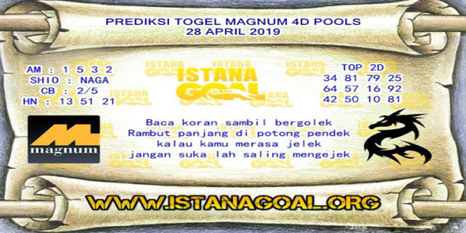 PREDIKSI TOGEL MAGNUM 4D POOLS 28 APRIL 2019