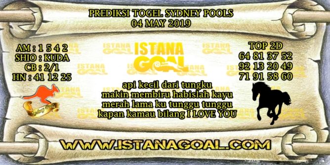 PREDIKSI TOGEL SYDNEY POOLS 04 MAY 2019