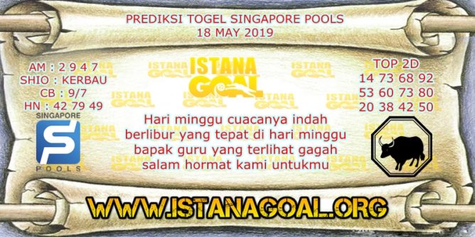 PREDIKSI TOGEL SINGAPORE POOLS 18 MEI 2019