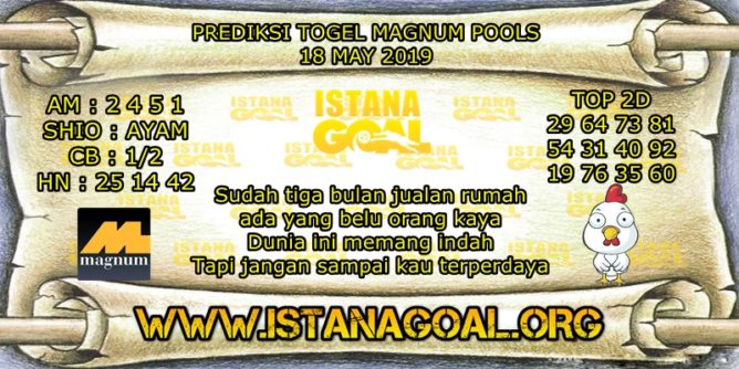 PREDIKSI TOGEL MAGNUM POOLS 18 MEI 2019