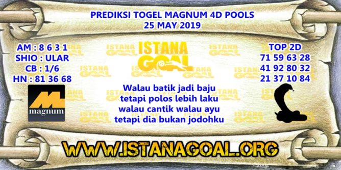 PREDIKSI TOGEL MAGNUM 4D POOLS 25 MAY 2019