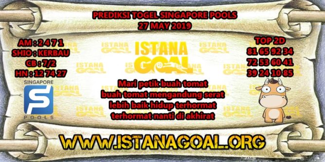 PREDIKSI TOGEL SINGAPORE POOLS 27 MAY 2019