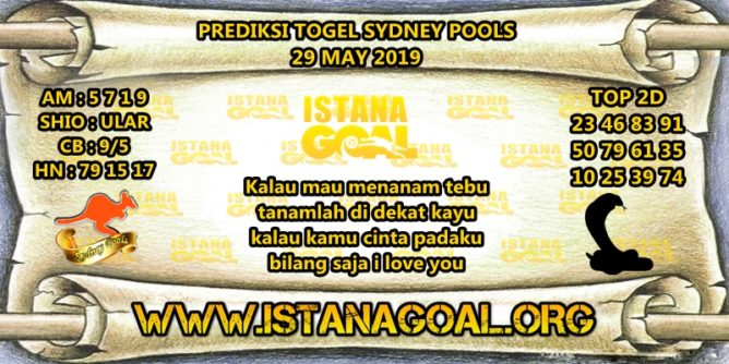 PREDIKSI TOGEL SYDNEY POOLS 29 MAY 2019