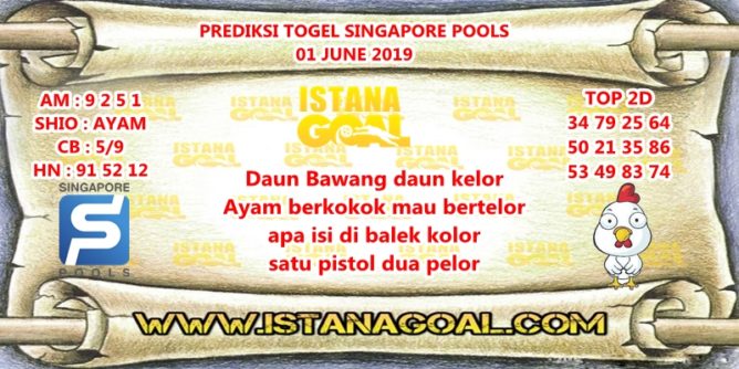 PREDIKSI TOGEL SINGAPORE POOLS 01 JUNE 2019