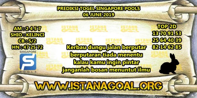 PREDIKSI TOGEL SINGAPORE POOLS 06 JUNE 2019