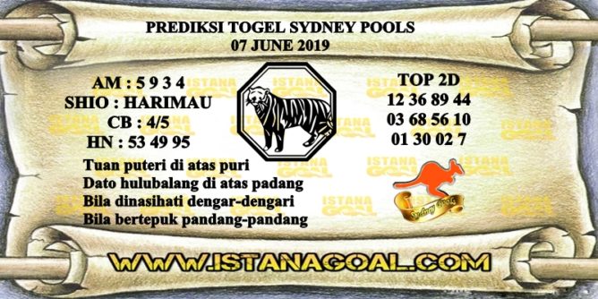 PREDIKSI TOGEL SYDNEY POOLS 07 JUNE 2019