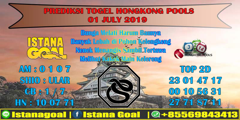 PREDIKSI TOGEL HONGKONG POOLS 01 JULY 2019