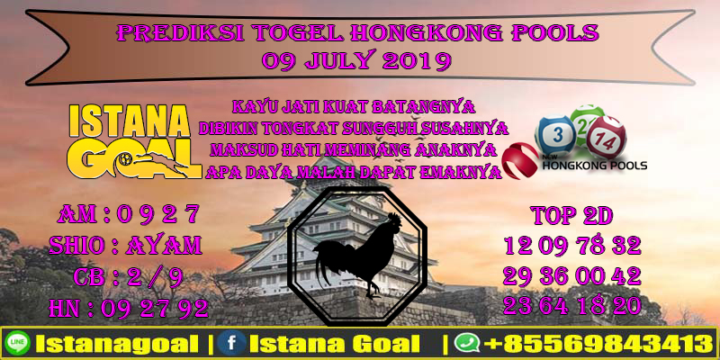 PREDIKSI TOGEL HONGKONG POOLS 09 JULY 2019