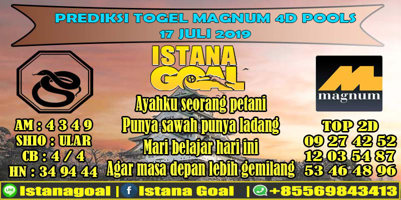 PREDIKSI TOGEL MAGNUM 4D POOLS 17 JULI 2019