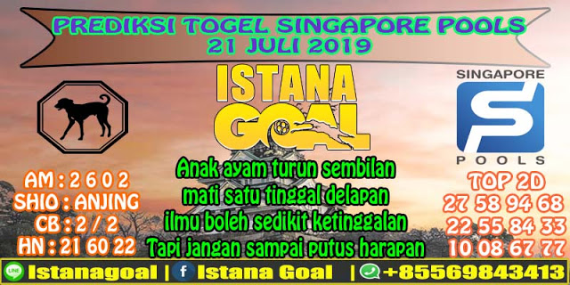 PREDIKSI TOGEL SINGAPORE POOLS 21 JULI 2019