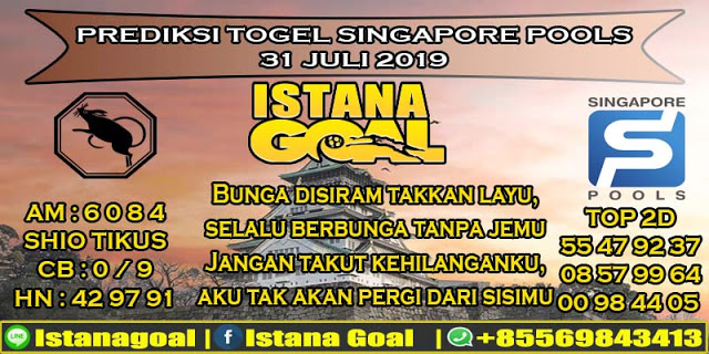 PREDIKSI TOGEL SINGAPORE POOLS 31 JULI 2019