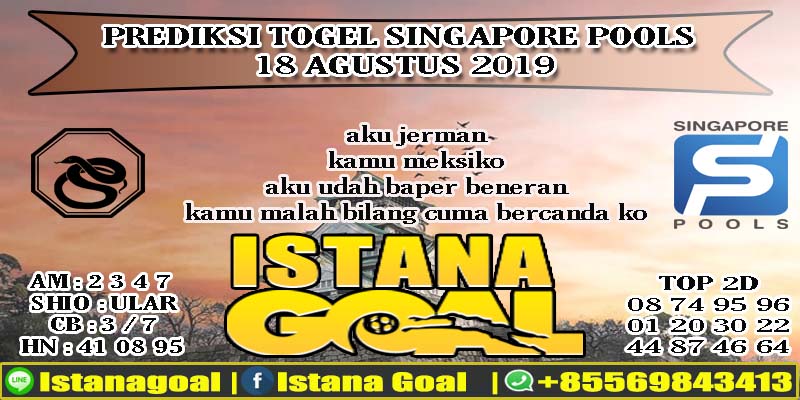 PREDIKSI TOGEL SINGAPORE POOLS 18 AGUSTUS 2019