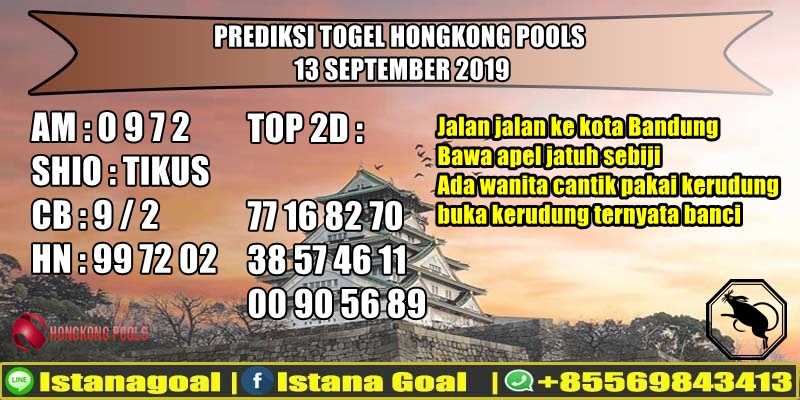 PREDIKSI TOGEL HONGKONG POOLS 13 SEPTEMBER 2019