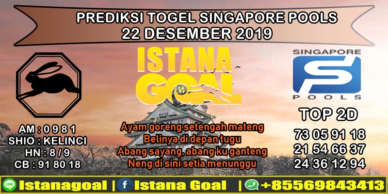 PREDIKSI TOGEL SINGAPORE POOLS 22 DESEMBER 2019