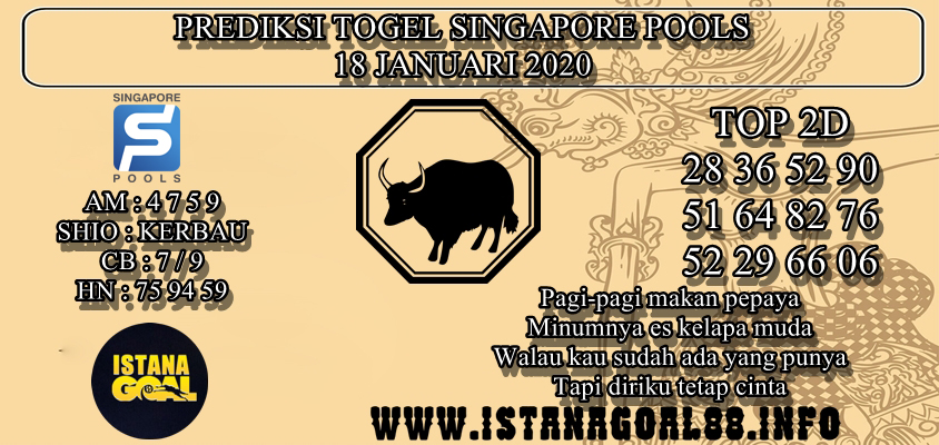 PREDIKSI TOGEL SINGAPORE POOLS 18 JANUARI 2020
