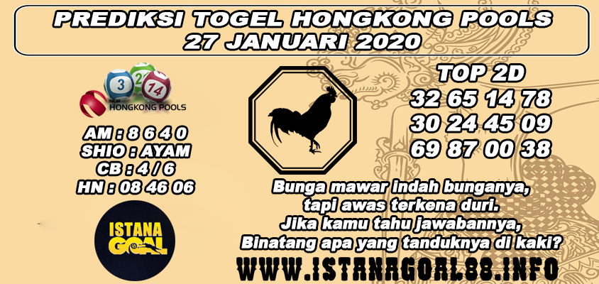 PREDIKSI TOGEL HONGKONG POOLS 27 JANUARI 2020
