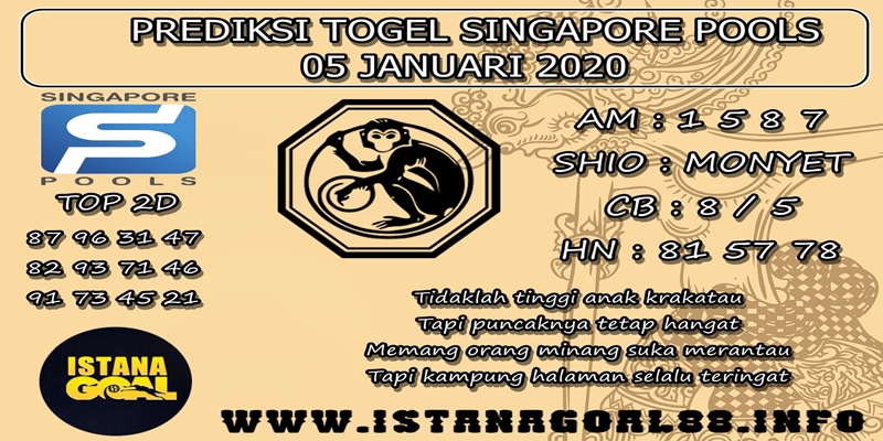 PREDIKSI TOGEL SINGAPORE POOLS 05 JANUARI 2020