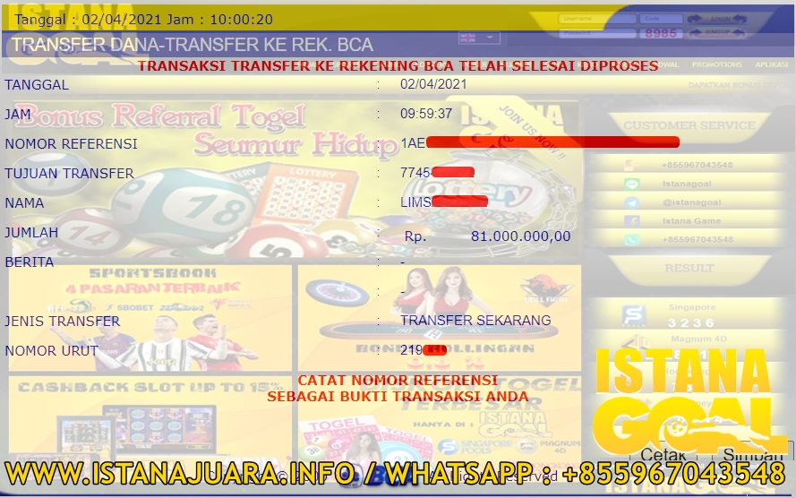 INFO KEMENANGAN SEXY CASINO 02 APRIL 2021